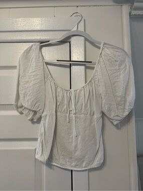 Abercrombie & Fitch White Puff Sleeve Top - Tie Front